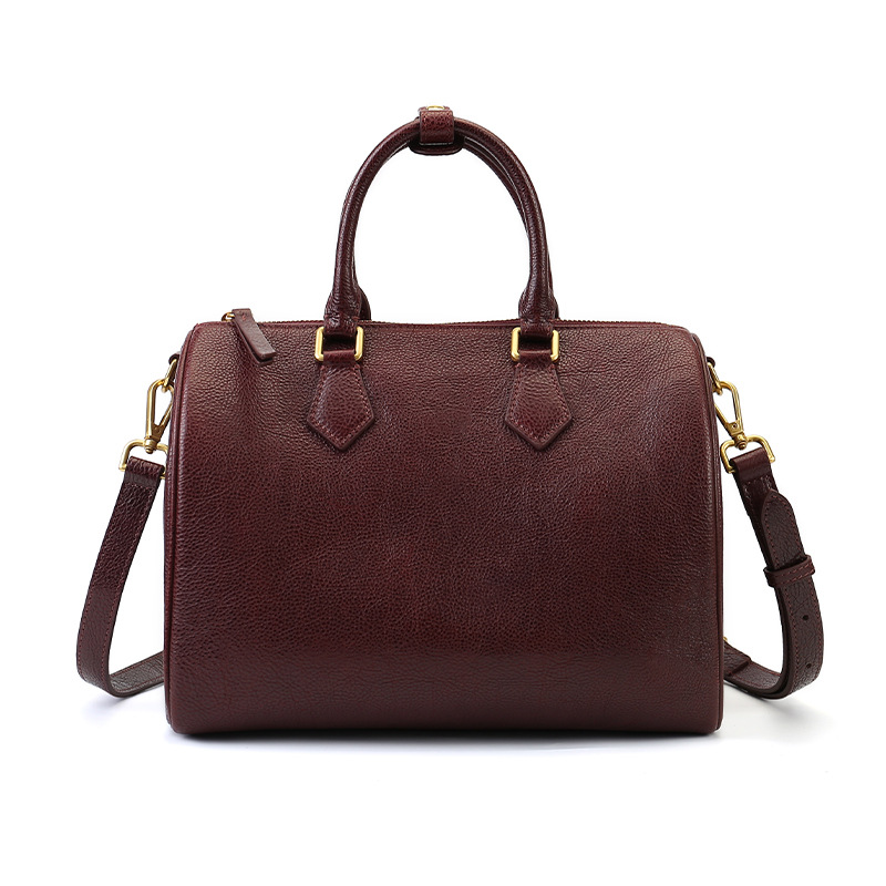 Retro Top Grain Cowhide Large Capacity Boston Handbag 2026 New Arrival Luxury Shoulder Crossbody Pillow Bag For Women - Thumbnail 6