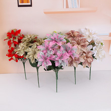 跨境新品热销仿真5头双层圣诞花束家居装饰节日摆件假花批发现货