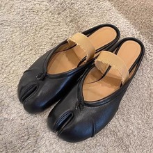 羊皮版~小众猪脚分趾女鞋真皮包头半拖鞋女夏平底猪蹄凉拖女鞋子