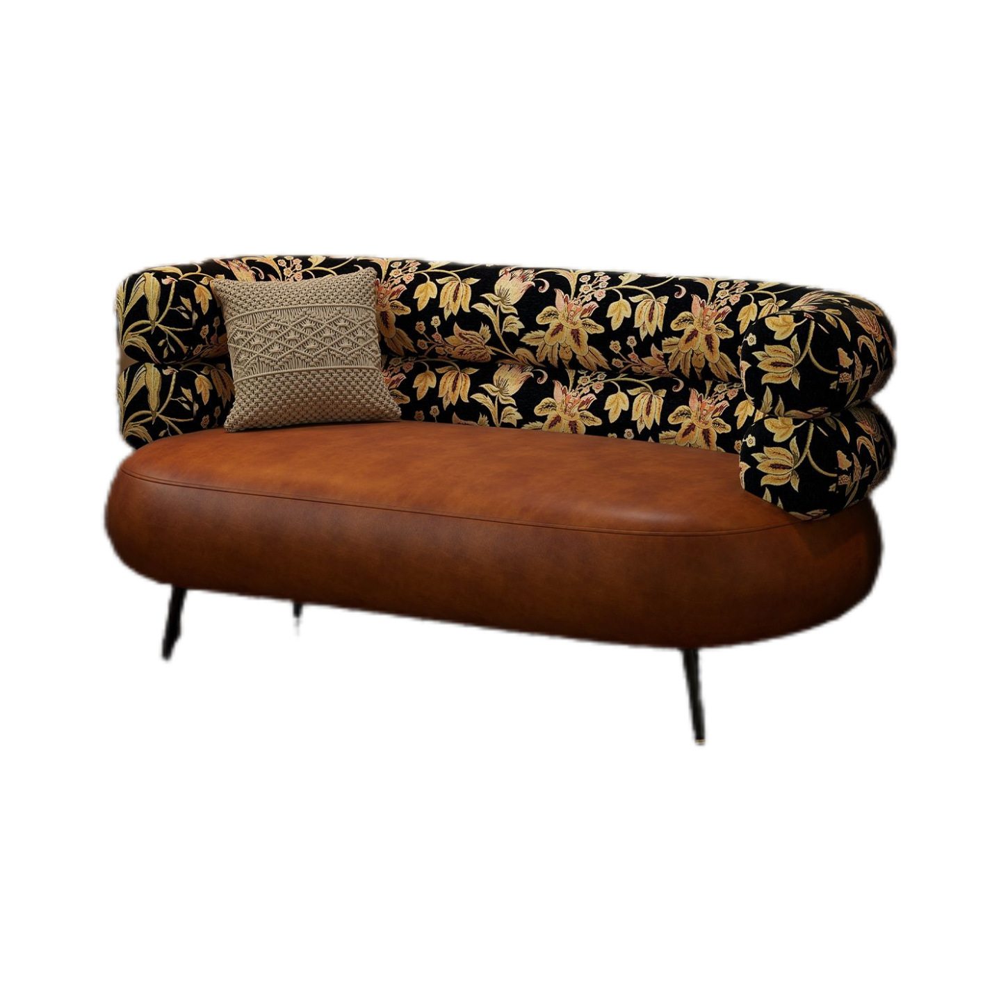 Leather Art Sofa Small Apartment Living Room Retro Oil Wax Leather Mid-Century Style Apartment Balcony Double Three-Person Reception Small Sofa