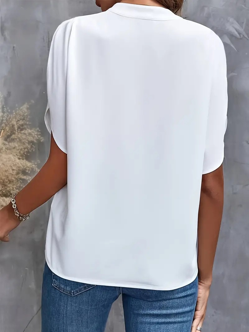 2024 Cross-Border European And American Foreign Trade Women's Summer Casual Short-Sleeve Solid Color V-Neck Loose_ecoleips.com