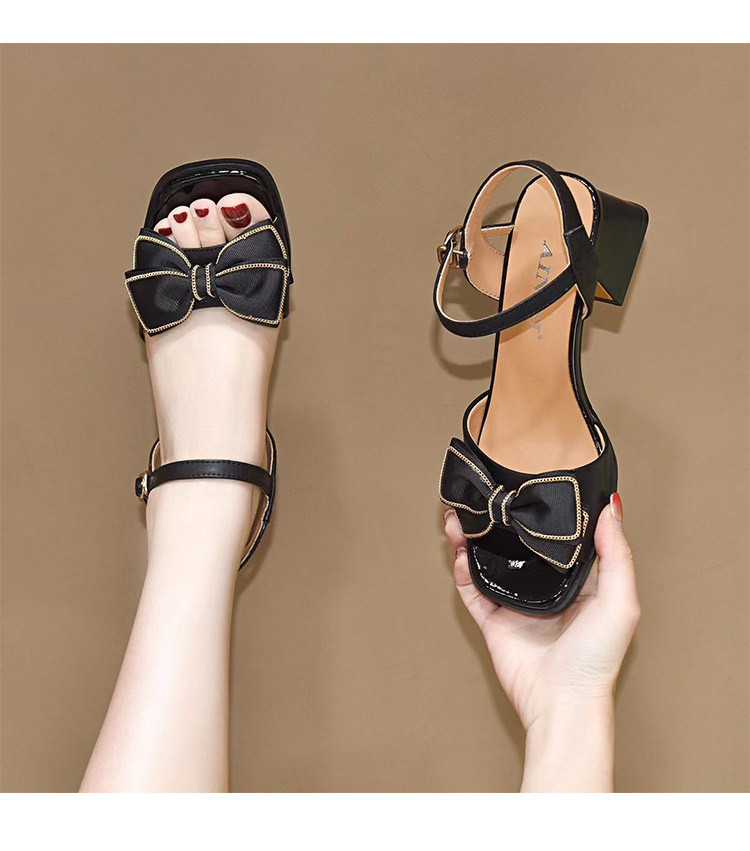Sandal cao gót nữ quai ngang da thật mũi nhọn nơ điệu đà — Chân mập màu be to hơn một cỡ chi tiết 4