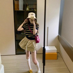 MIU缪缪家复古针织短袖花苞蓬蓬半裙25夏季抽绳半身裙短裙