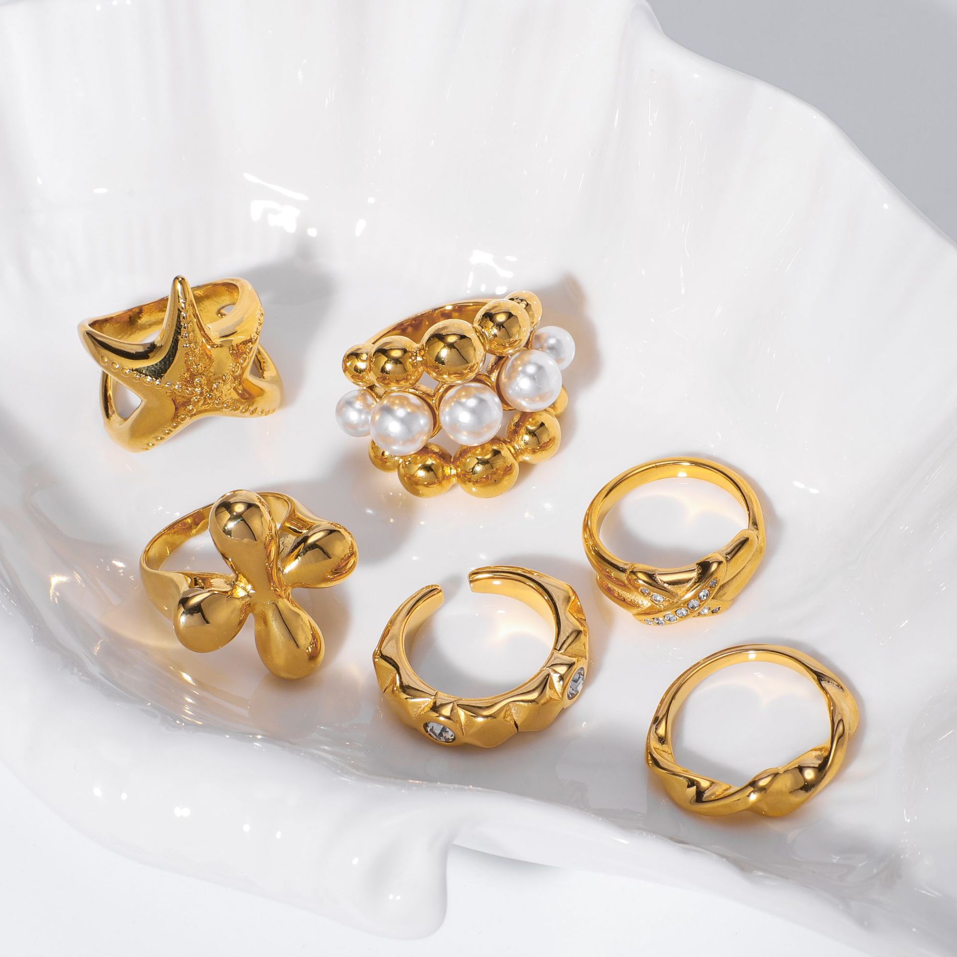 9g Weight Wholesale Jewelry Casual Elegant Lady Starfish Titanium Steel Plating Open Rings