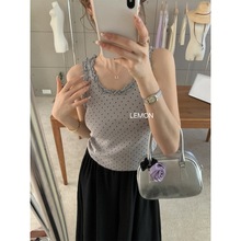时尚气质韩版波点蕾丝边吊带背心夏新款U领显瘦百搭上衣ins女