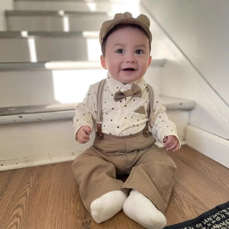 Baby's New Small Dress Baby and toddler Printed Dot Wrap Fart Clothes Boy's Gentleman Suit suit Baby's Grab Week Clothes Baby's New Small Dress Baby and toddler Printed Dot Wrap Fart Clothes Boy's Gentleman Suit suit Baby's Grab Week Clothes