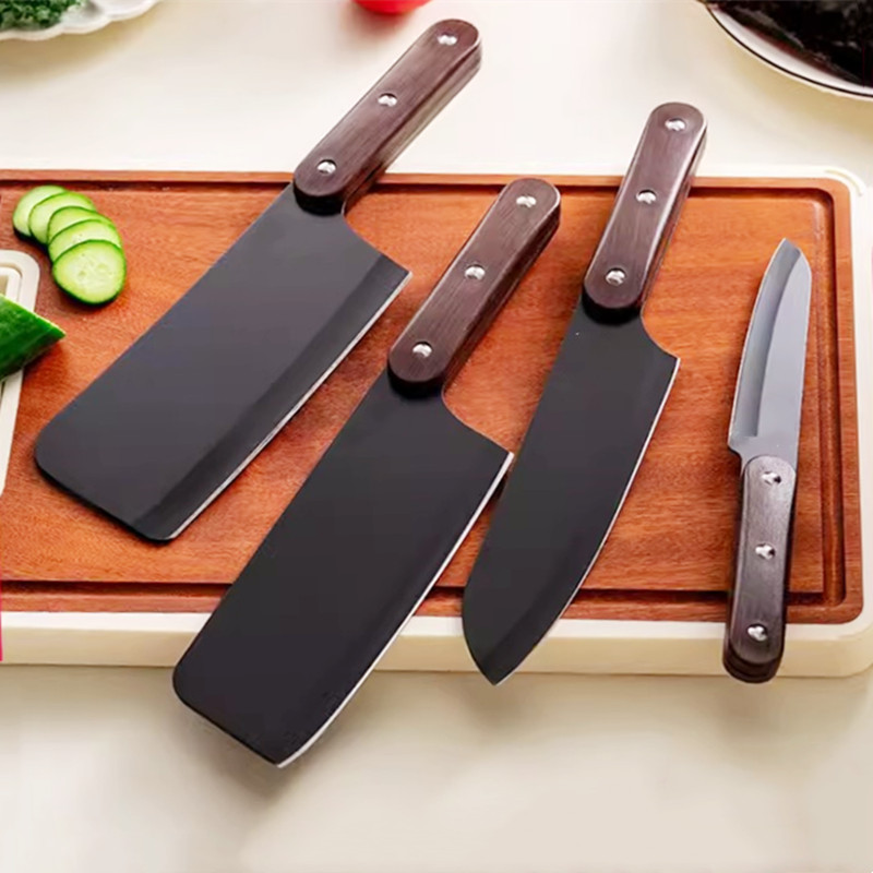 黑刃刀具套装家用不锈钢菜刀厨房切肉刀厨师专用砍骨刀黑色水果刀