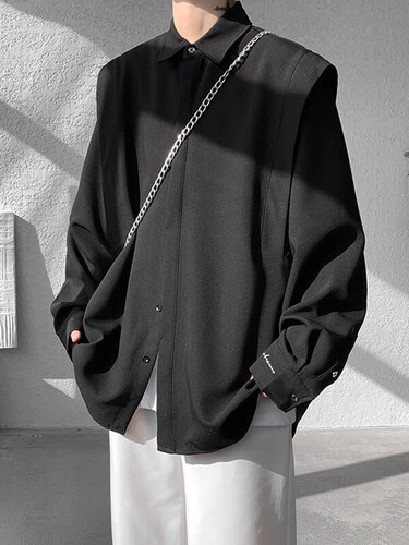 Men's Long-Sleeve Shirt 2025 Spring New Arrival American Streetwear Brand Design-Filled Loose Casual Shirt
