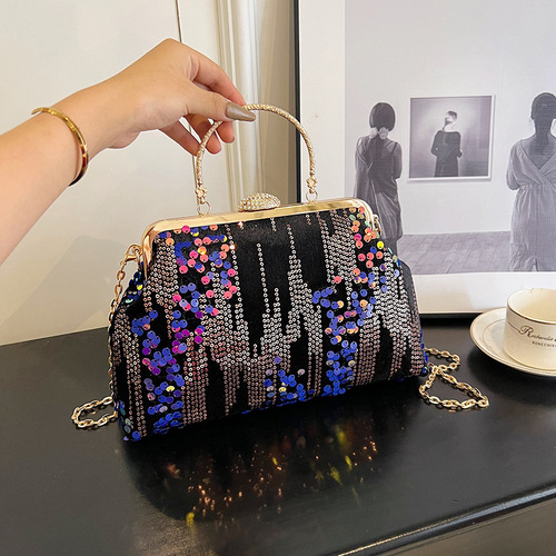 Women's bag, shell-shaped fish scale glitter sequin bag, high-end evening bag, chain bag, handbag, one-shoulder cross-body bag