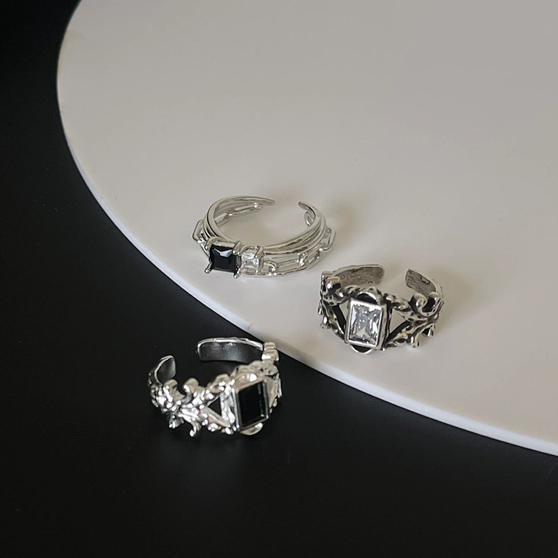 Fashion Square Copper Irregular Pleated Inlay Rhinestones Open Ring 1 Piece