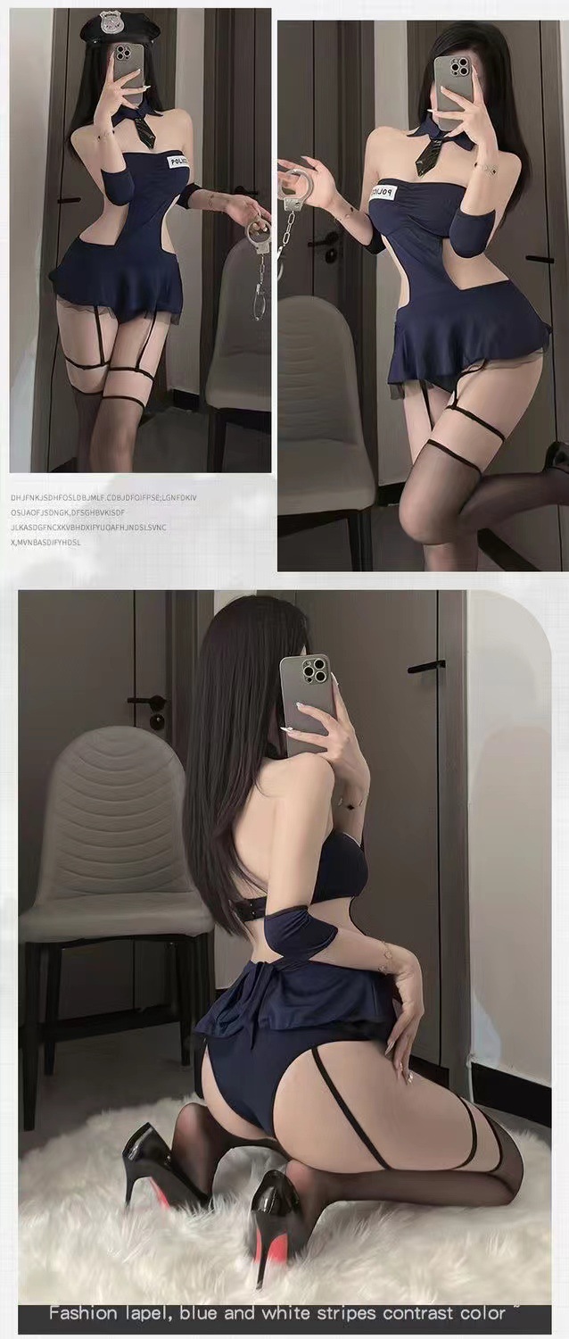 Police Officer Roleplay Lingerie Set with Stockings and Hat, One Size — detail image 7