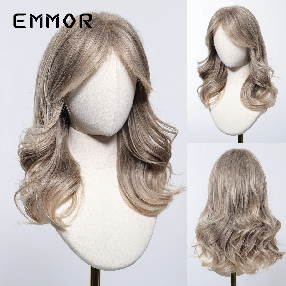 [Mei Gao] Ocho caracteres flequillo americano retro negro marrón y rizado peluca de estilo asiático con cabello largo y rizado