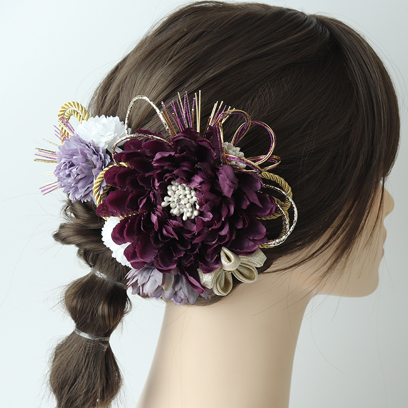 Japanese Style Fine Ware Hair Head Flower Kimono Bathrobe Fine Ware Water Led Dahlia Hair Comb Japanese Style Back Head Vintage Hair Accessories