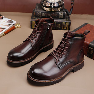 New Martin Boots, Vintage Washed Horsehide, Size 47, British Style, Side Zipper, High-Top Work Boots, Goodyear Welted Construction