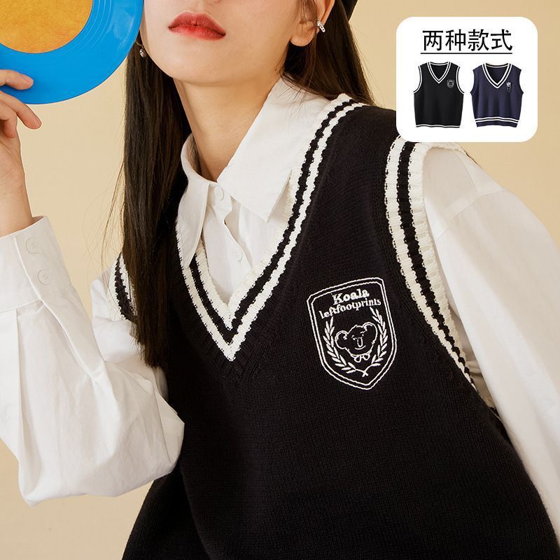 大码学院风马甲春秋新款女背心日系外搭毛衣针织外穿马夹v领|undefined