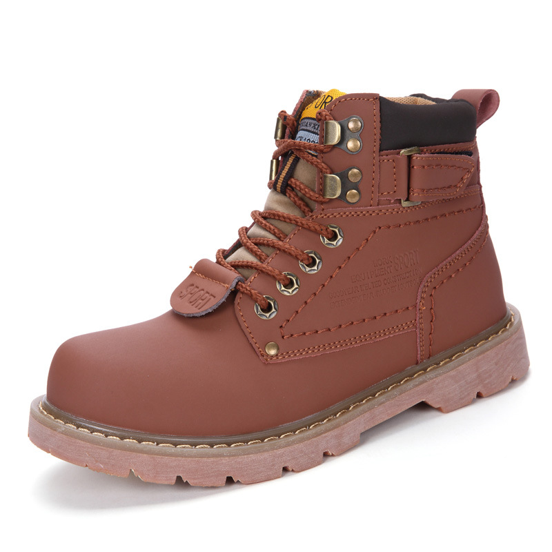 Men's high help shoes winter leather fleece waterproof all-match couple rhubarb desert men's boots_voghion.com