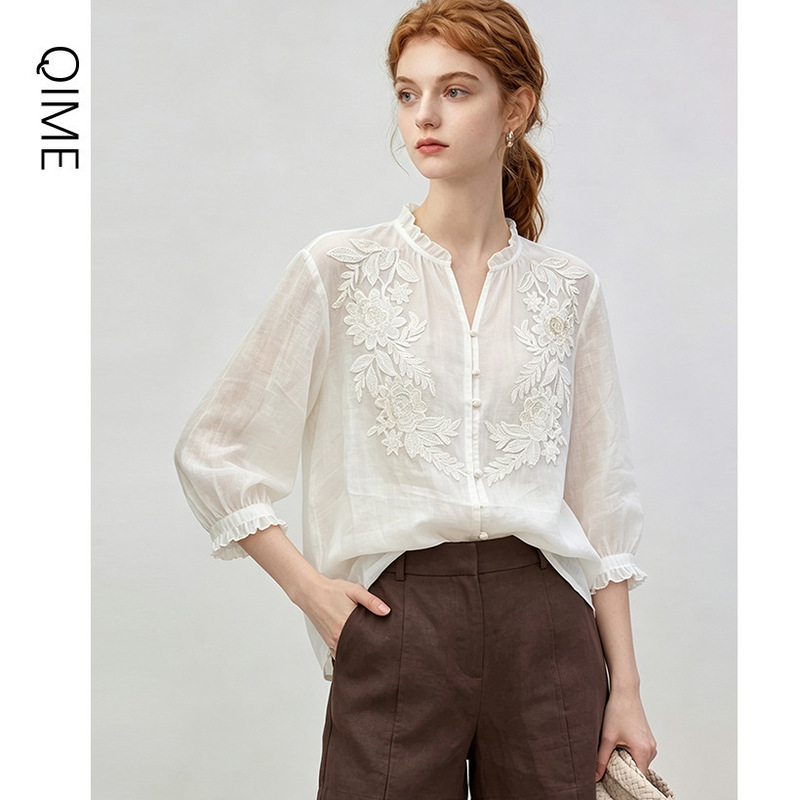 Heavy Embroidery Shirt for Women, Summer Ramie Top, New French Style High-End Top, Sun Protection Cover-Up for Women Heavy Embroidery Shirt for Women, Summer Ramie Top, New French Style High-End Top, Sun Protection Cover-Up for Women