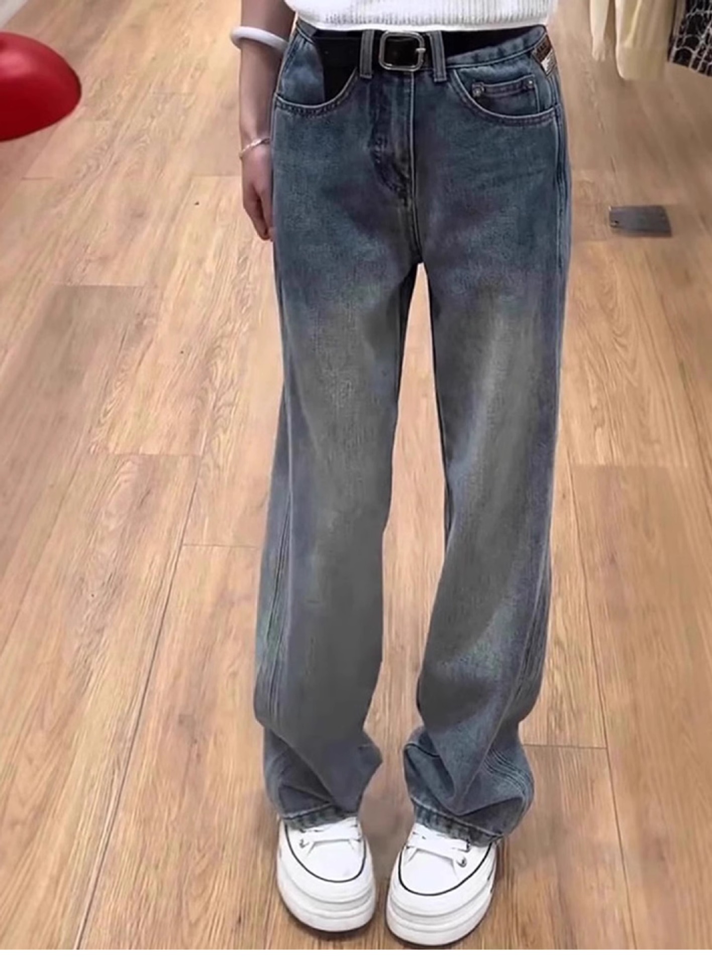 Dames jeans met hoge taille en rechte wijde pijpen voor dames_voghion.com