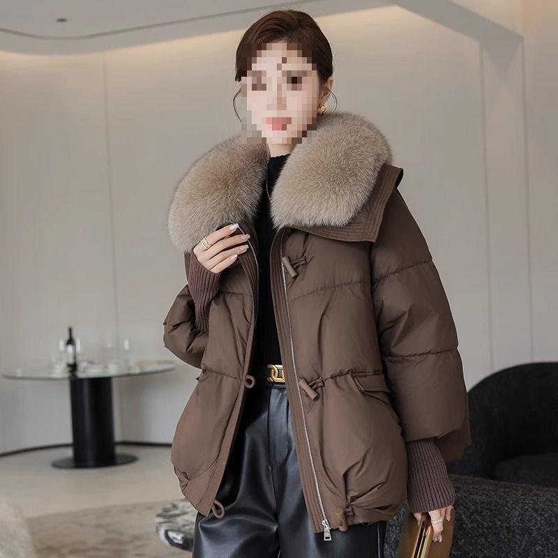 大毛领羽绒棉衣女装新短款冬季洋气加厚韩版宽松防寒面包服袄外套