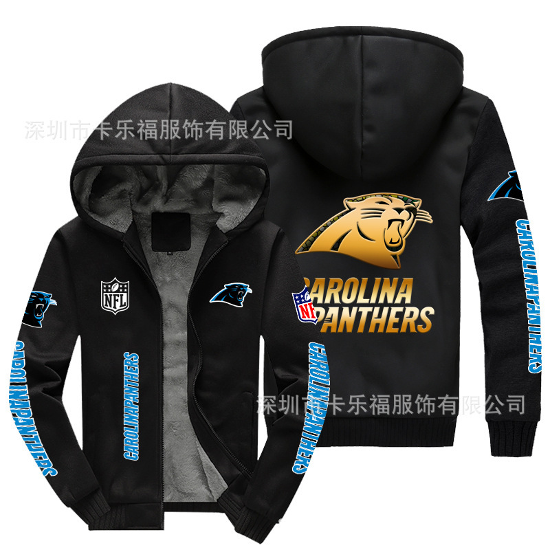Cross Border Men's European Size fleece-lined Hooded Sweatshirt Jacket Men's Carolina Panthers American Football Team Sweatshirt Men