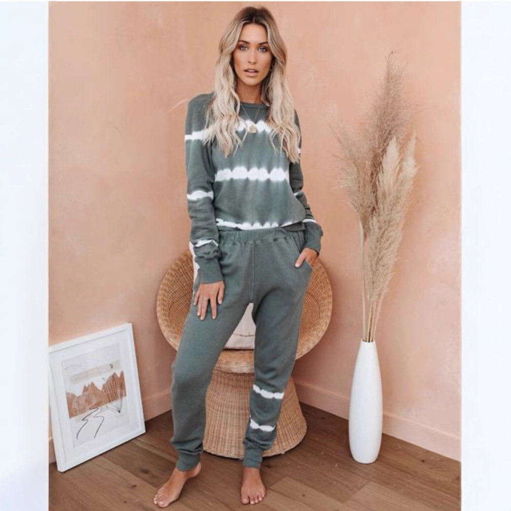 2020 Spring and Summer New European and American Export New Home Wear Casual Wear Two-Piece Women's Long-Sleeved Pants Home Suit