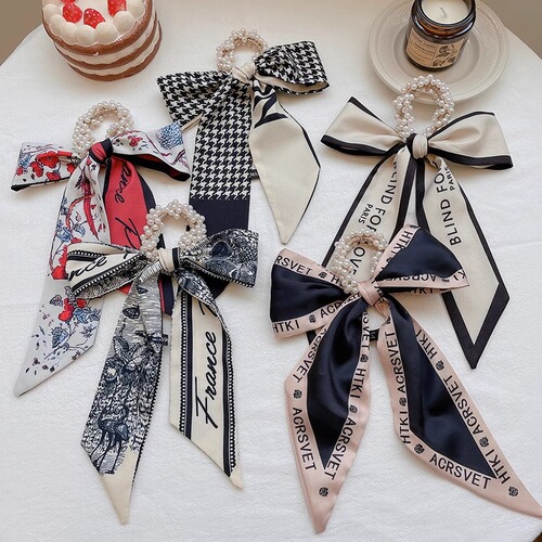  New Children's Hairband Girls' Hair Ball Head Silk Scarf Ribbon Little Girl Braided Hair Bow Ribbon
