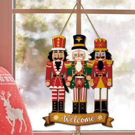 跨境新款圣诞节复古胡桃夹子三人组带Welcome横幅精美装饰挂件