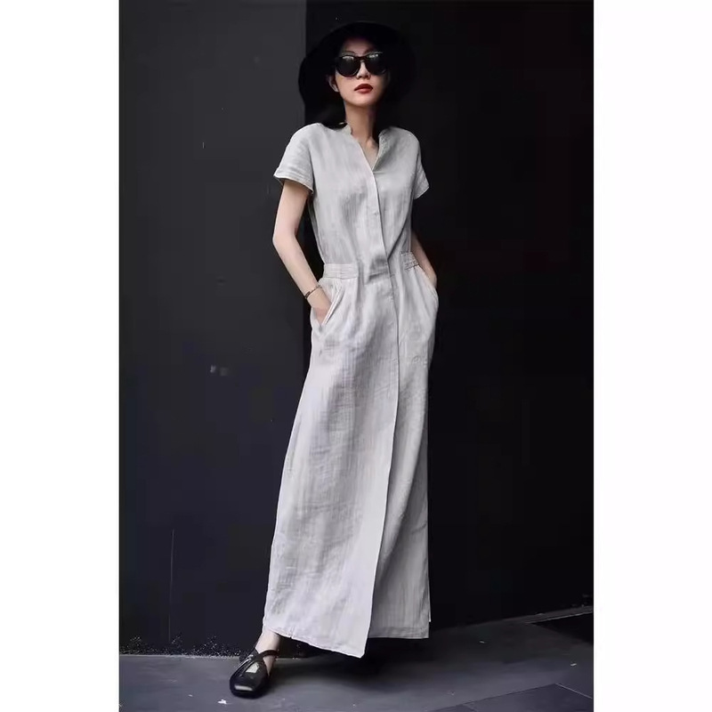 2026 Loose-Fitting Plus-Size Linen Dress with Short Sleeves, Elegant High-Waisted Slimming Casual Cotton-Linen Shirt, Over-The-Knee Long Dress 2026 Loose-Fitting Plus-Size Linen Dress with Short Sleeves, Elegant High-Waisted Slimming Casual Cotton-Linen Shirt, Over-The-Knee Long Dress