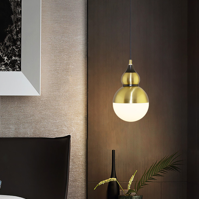 床头吊灯北欧餐厅吊灯现代简约葫芦小吊灯全铜创意单头吧台卧室灯