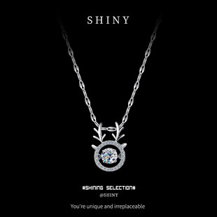 S925 Silver Smart Deer Has Your Necklace Women's Clavicle Chain Japanese and Korean Simple Antler Pendant Mosan Diamond Manufacturers Supply