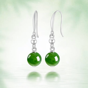 genuine goods S925 Silver Set Natural Hetian Jade Jasper Round Beads Jade Earrings Fashion Simple Women's Earrings Earrings