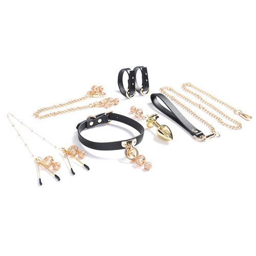 SM erotic necklace, palace bell, luminous chain, nipple clamp, anal plug, traction rope, handcuffs, restraint tools, passion set