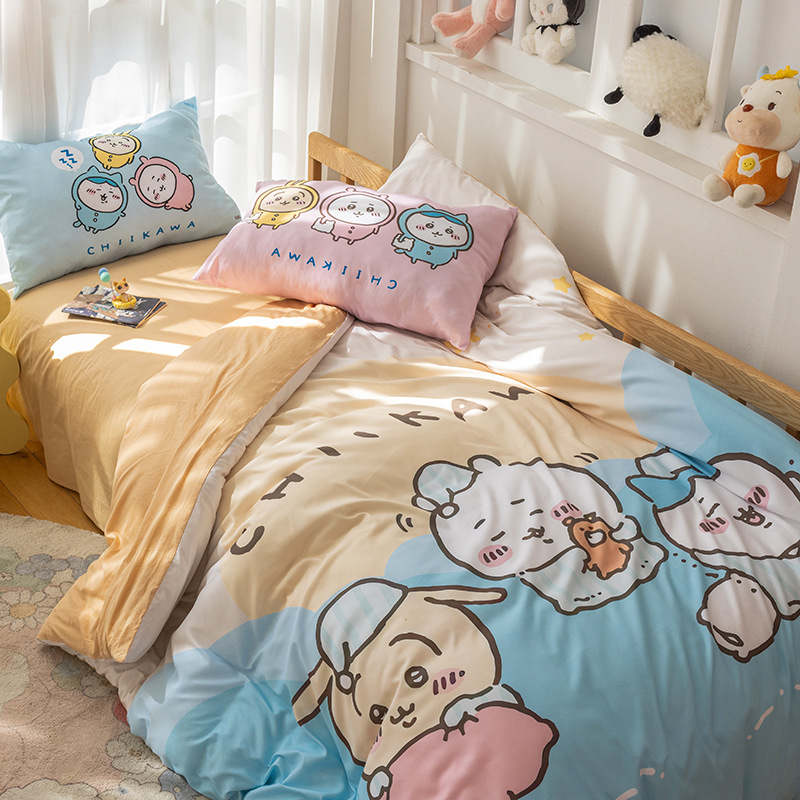 Cartoon Skin-Friendly Cotton Usagi Four-Piece Bedding Set for Double Bed, Duvet Cover, Single Dormitory Three-Piece Set