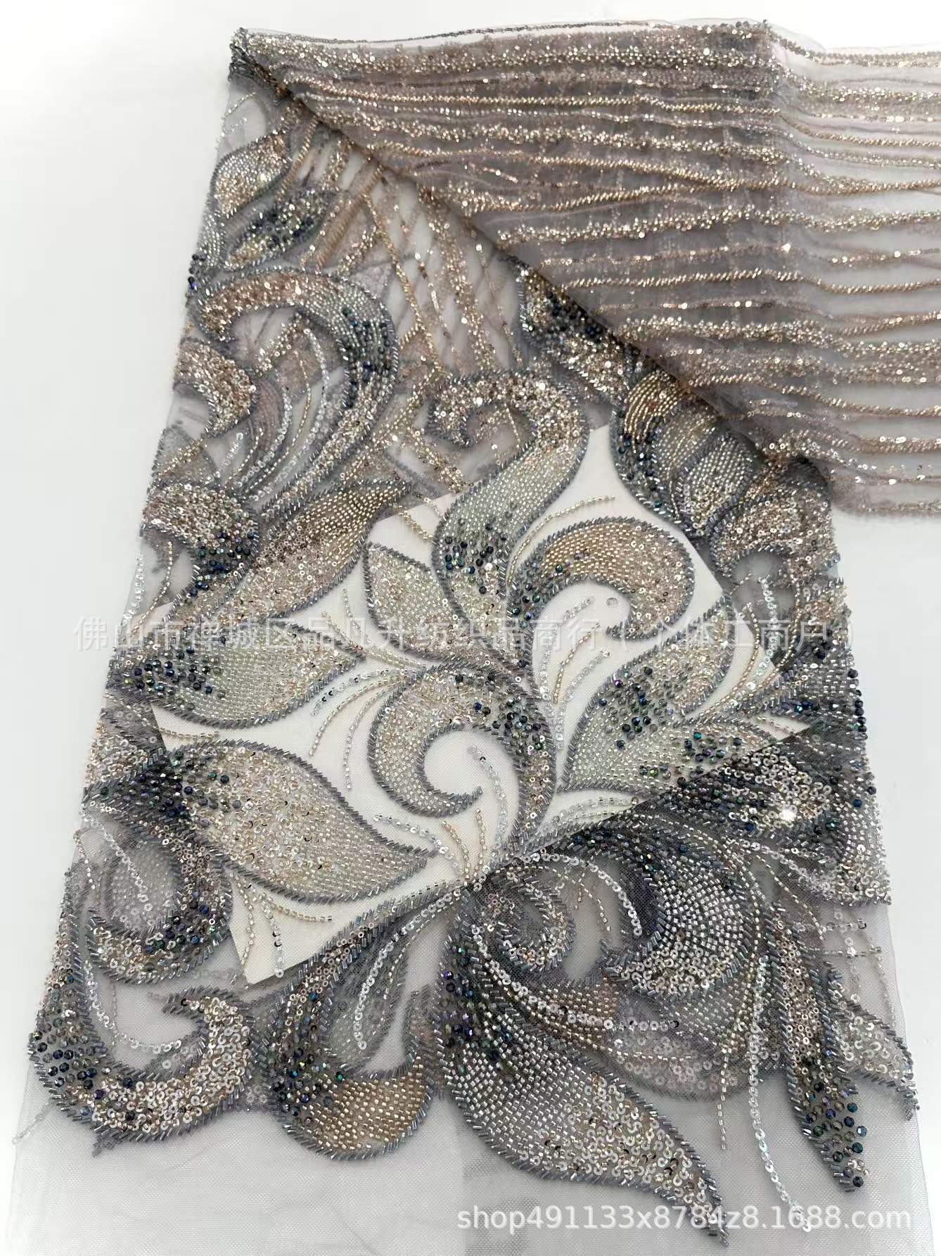 Tejido bordado tridimensional, cuentas bordadas, tejido bordado, tejido bordado, vestido de boda europeo y americano, cena de moda, tela de vestido
