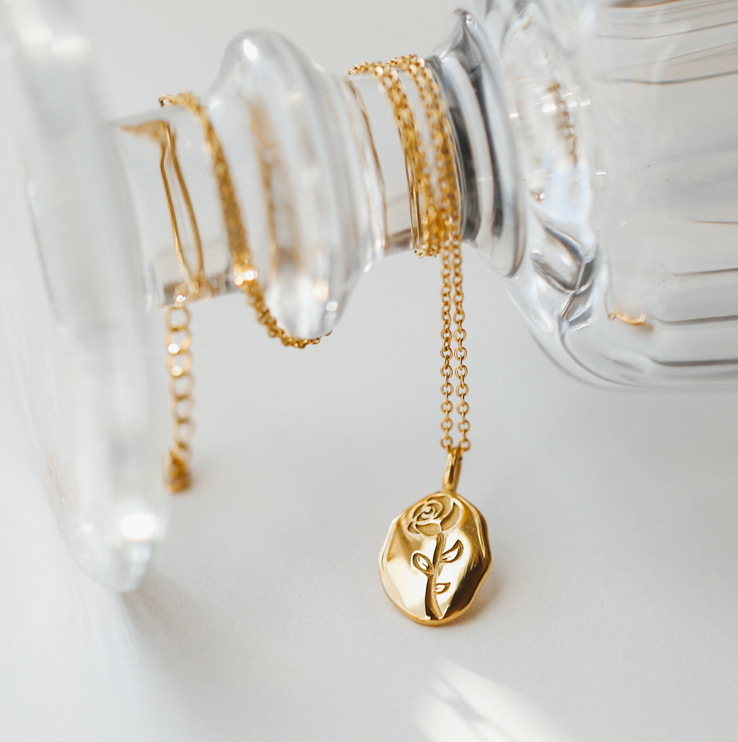 Herz Titan Stahl Eingelegte Schale Eingelegtes Gold Halskette display picture 3