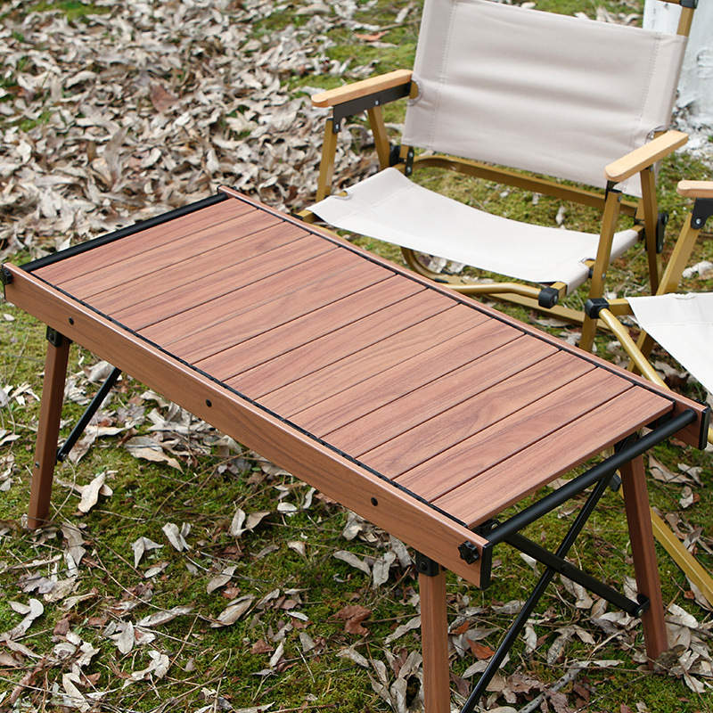 IGT al aire libre mesa de camping ligero marco grano de madera de aleación de aluminio multifuncional mesa plegable picnic portátil mesa de rollo de huevo