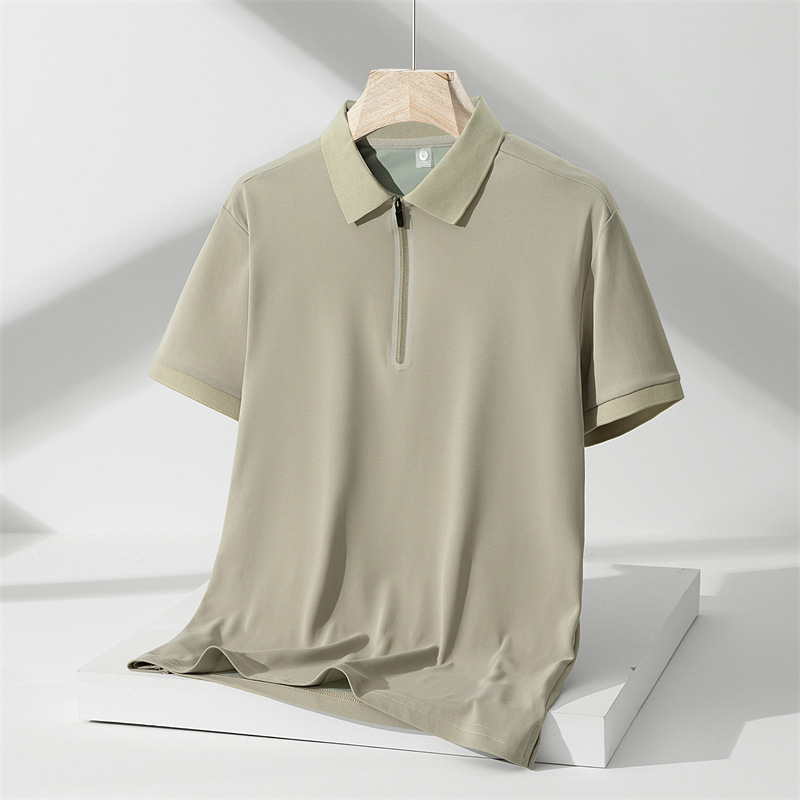 Deportes de secado rápido camisa de polo de seda de hielo de los hombres de verano delgado transpirable estilo coreano de moda casual solapa de manga corta camiseta de los hombres