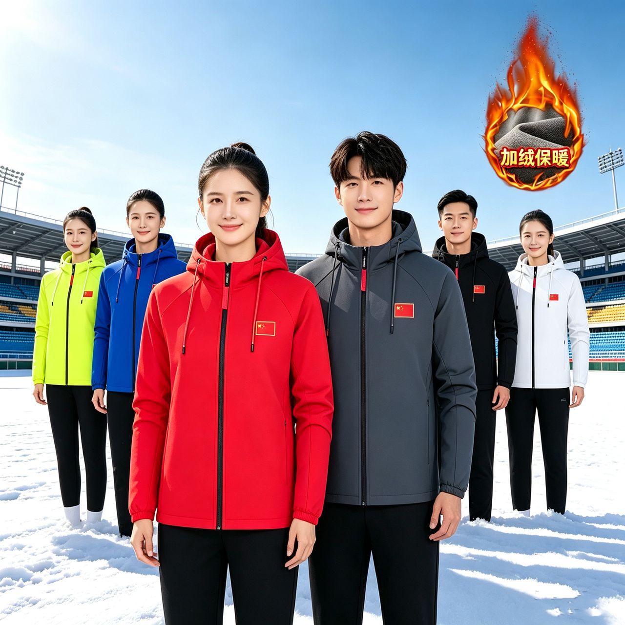 Winter Fleece-Lined Thickened Sports Jacket with Hood, Cotton Coat for Sports Students, Winter Training Uniform for Men and Women, Sports Cotton Clothing for Athletic Events