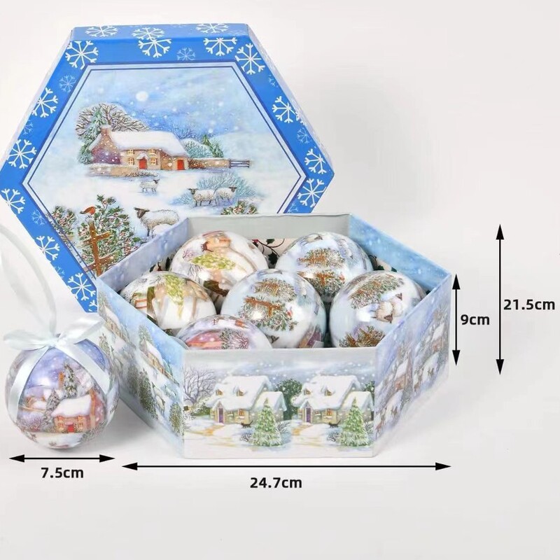 Gift Box with 7 Christmas Balls, Creative Christmas Tree Decoration Pendants, Painted Christmas Tree Balls, Hanging Balls, New Year Decorations