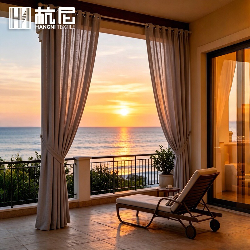 Cross-Border White Light Gray Outdoor Curtains, Courtyard Gazebo Sun Protection Breathable Curtains, Simple and Elegant Terrace Partition Sheer Curtains