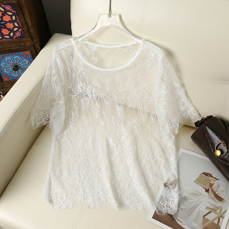 2026 Summer New Lace Blouse Sexy Hollow-Out Sheer Fashion Short-Sleeve Sun-Protective T-Shirt Top 2026 Summer New Lace Blouse Sexy Hollow-Out Sheer Fashion Short-Sleeve Sun-Protective T-Shirt Top