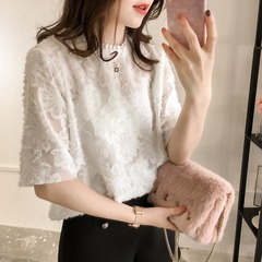 Summer 2023 New Korean Style Plus Size Slimming Elegant Chiffon Top Women's Short Sleeve T-Shirt Loose Lace Camisole Shirt
