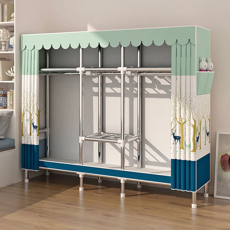 Wardrobe for Bedroom Assembly, Fabric Wardrobe with Thickened Steel Pipes, Hanging Clothes Area, Wardrobe Cabinet for Home Use, Simple Modern Steel Frame, Steel-Made