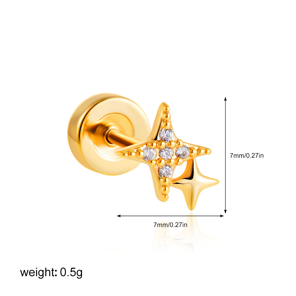 2g Weight 201 Stainless Steel Ear Needle Material Ear Studs Classification 1 Piece Quantity Casual, Daily Occasion Copper Material Star, Moon, Heart Shape Pattern All Seasons Season Women's Gender Plating Design Elegant, Simple Style Style 1 Piece Elegant Simple Style Star Moon Heart Shape Plating Copper Ear Studs 36