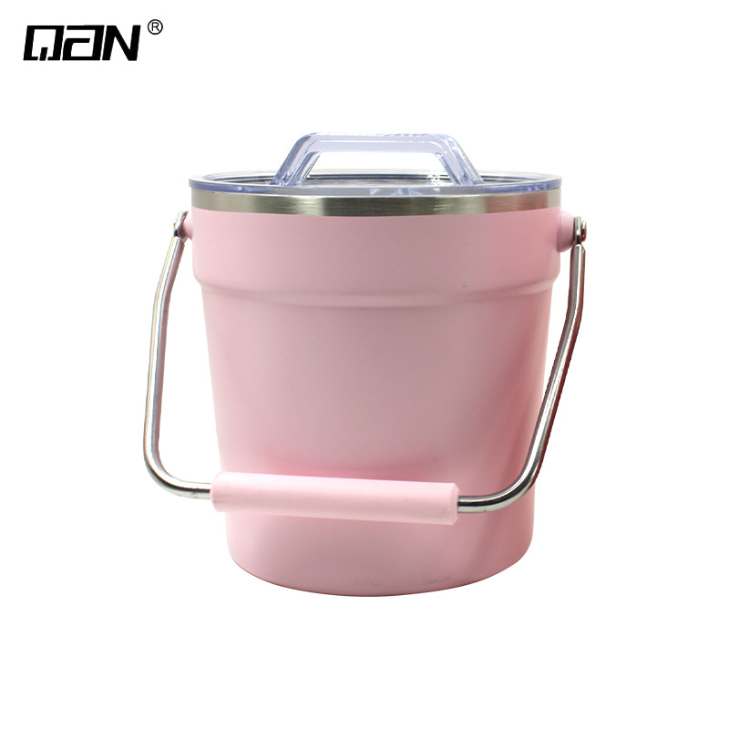 Cubo de hielo QAN de acero inoxidable con doble capa aislante para champán, cerveza comercial, con tapa y asa, de gran capacidad.