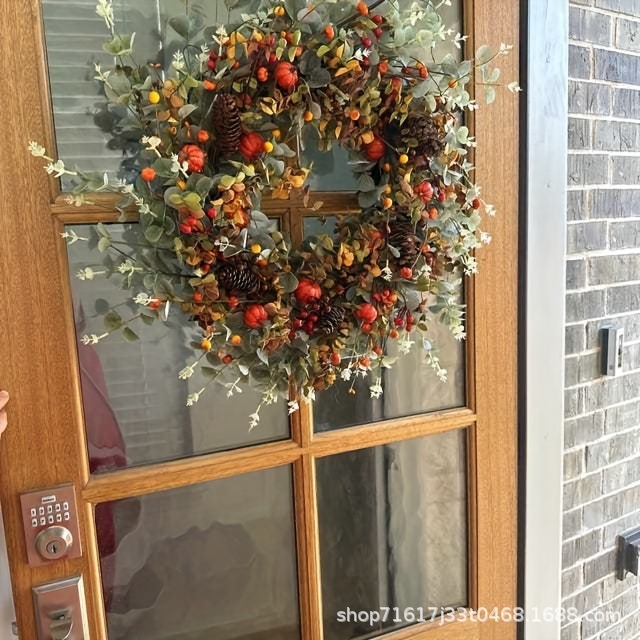 2025年秋季南瓜浆果前门仿真花环装饰跨境亚马逊FAutumn Wreath|undefined