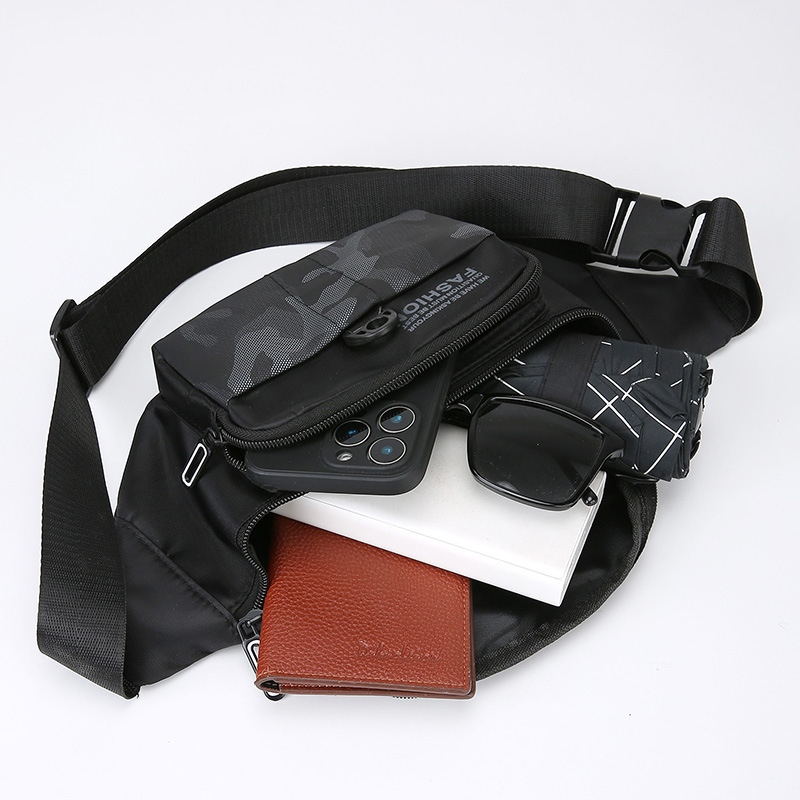 Riñonera para hombre de deportes al aire libre 2025 nuevo bolso de mensajero de un solo hombro de tela Oxford ligero bolso de pecho de ocio de varias capas