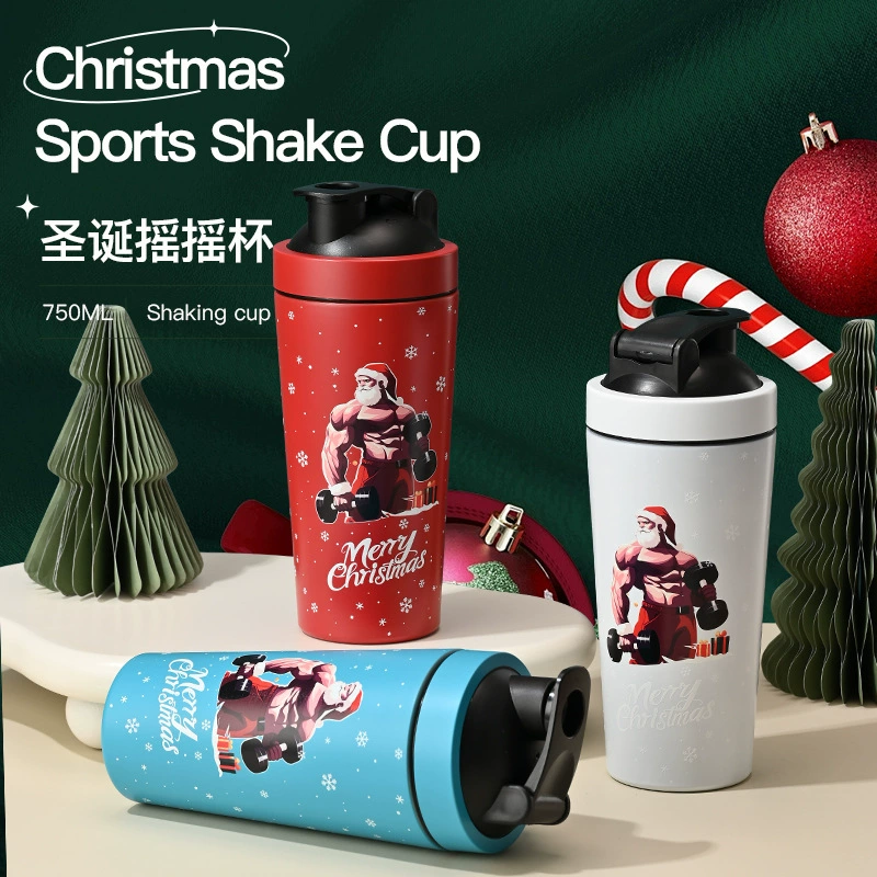 Рождественский однослойный протеиновый порошок чашка 304 из нержавеющей стали на открытом воздухе фитнес большой емкости спортивная бутылка воды молочный коктейль встряхивание чашка