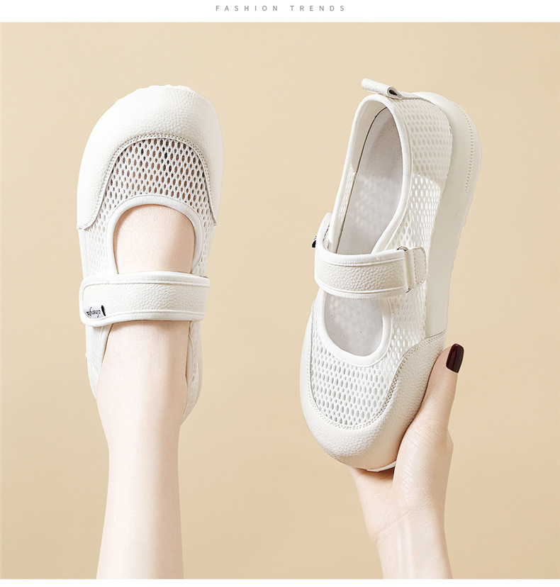 Giày Mary Jane lưới nữ quai ngang Velcro đế tăng chiều cao thoáng khí phong cách Đức — 7238 màu vàng, 7238m màu chi tiết 12