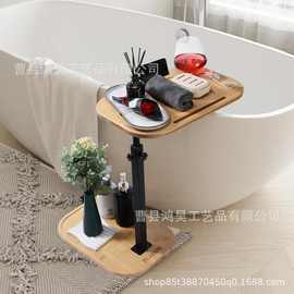 竹制可伸缩浴缸架可调节高度客厅沙发侧边桌卫生间红酒手机支架